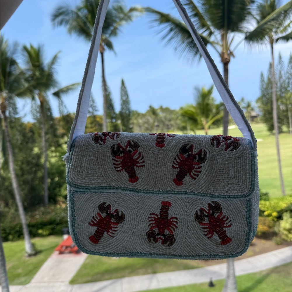 Lobster Beaded Women Bag - White and Red